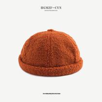 Hat mens winter retro lambskin hip hop landlord hat Korean version wild melon skin hat Simple fashion beret female tide