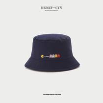 Pac-man embroidered fisherman hat female Korean tide hat female summer Korean version sun hat Demon basin hat Sun beach hat