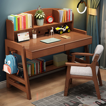 Solid wood desk bookshelf integrated simple home student writing desk bedroom small family lift children learning table