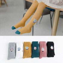 Spring new Korean version All cotton Children Double-needle embroidered pantyhose baby Even foot socks draw slimmer and underpants socks