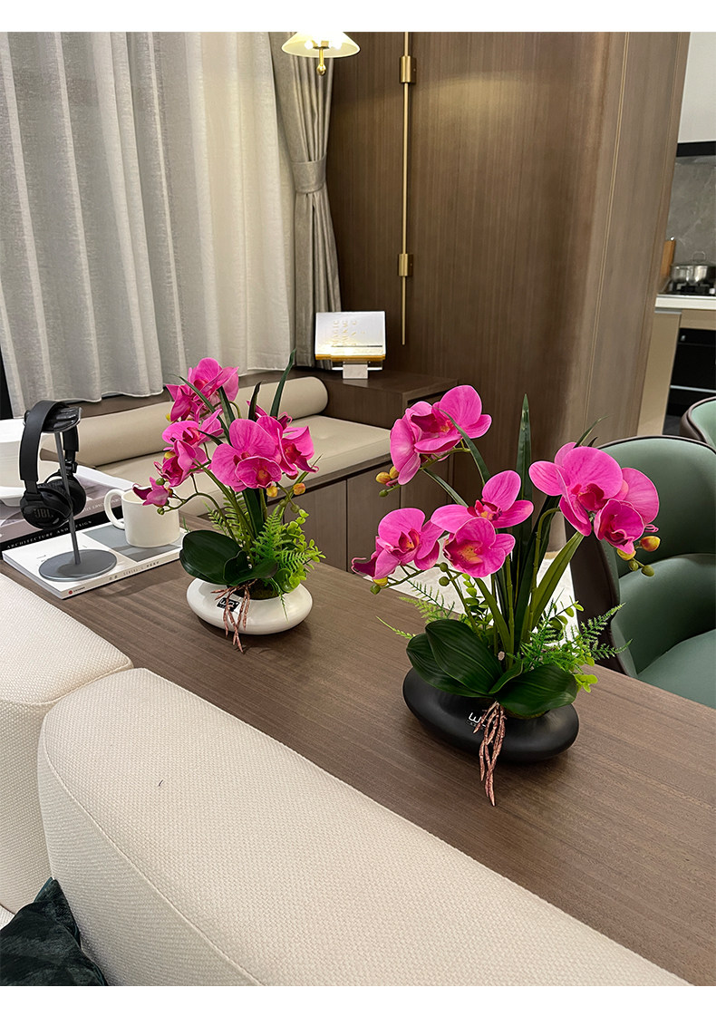 手感pu蝴蝶兰仿真花艺陶瓷摆件客厅餐桌花摆花茶几上摆放的花假花