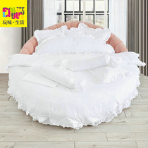 Direct selling all cotton European cotton four-piece round bed hotel bedding custom-made bed skirt quilt cover solid color white Reverie