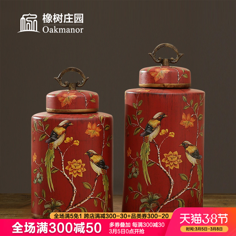 European candy jar storage tank with cover ceramic pot home furnishing articles American decorative as cans accessories of new Chinese style restoring ancient ways