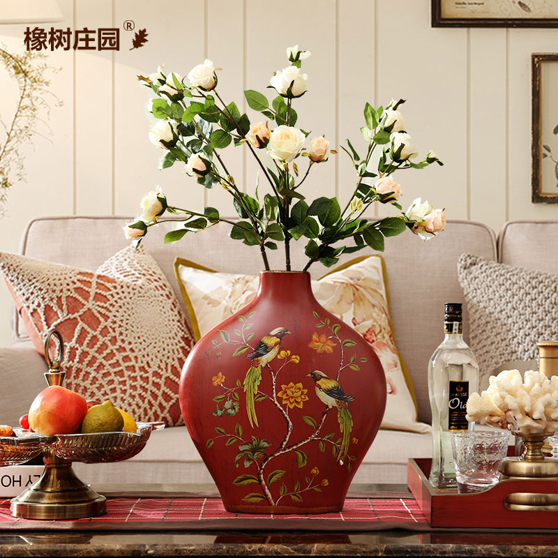 American retro vase furnishing articles sitting room dry flower arranging flowers, household act the role ofing is tasted table ceramic decoration of Chinese style red flowers