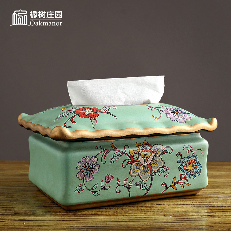 American table tissue box ceramic creative home furnishing articles European household retro smoke box sitting room tea table decoration