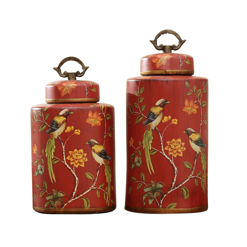 European candy jar storage tank with cover ceramic pot home furnishing articles American decorative as cans accessories of new Chinese style restoring ancient ways