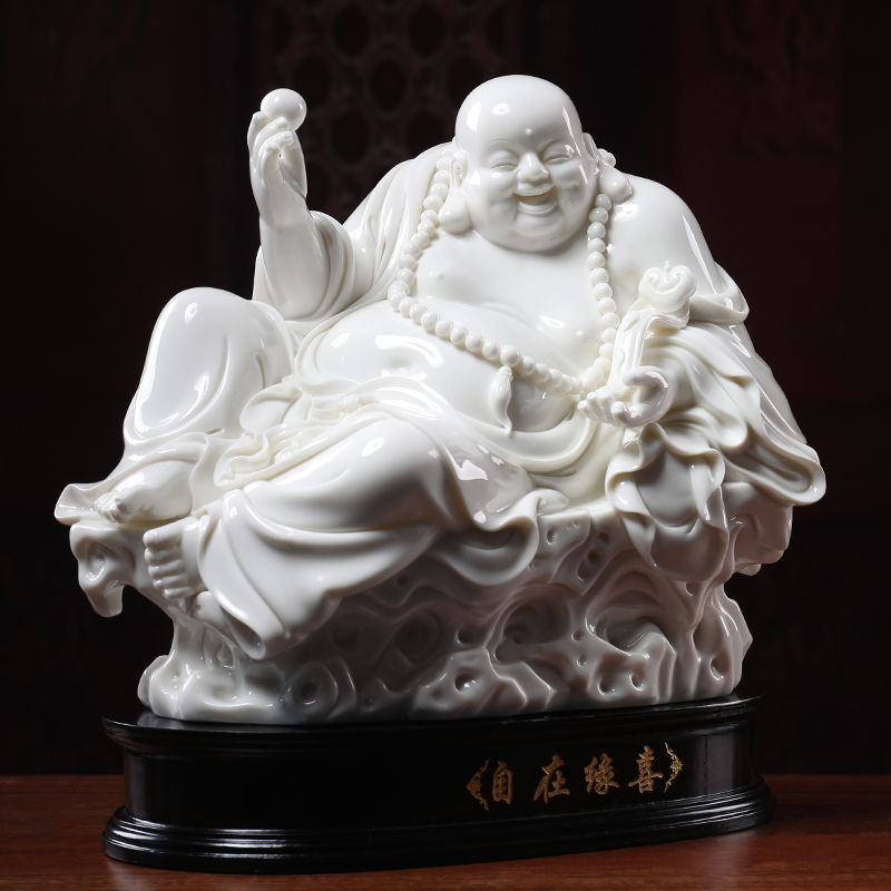 Yutang dai dehua white porcelain maitreya Buddha pot - bellied laughing Buddha sitting room handicraft decorative furnishing articles 9 inches comfortable margin