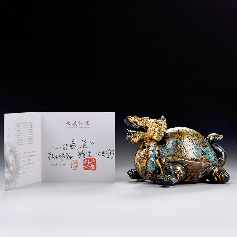 Yutang dai ceramic bronze color god beast straining three fine toad dragon turtle rock arowana fish craft ornaments furnishing articles