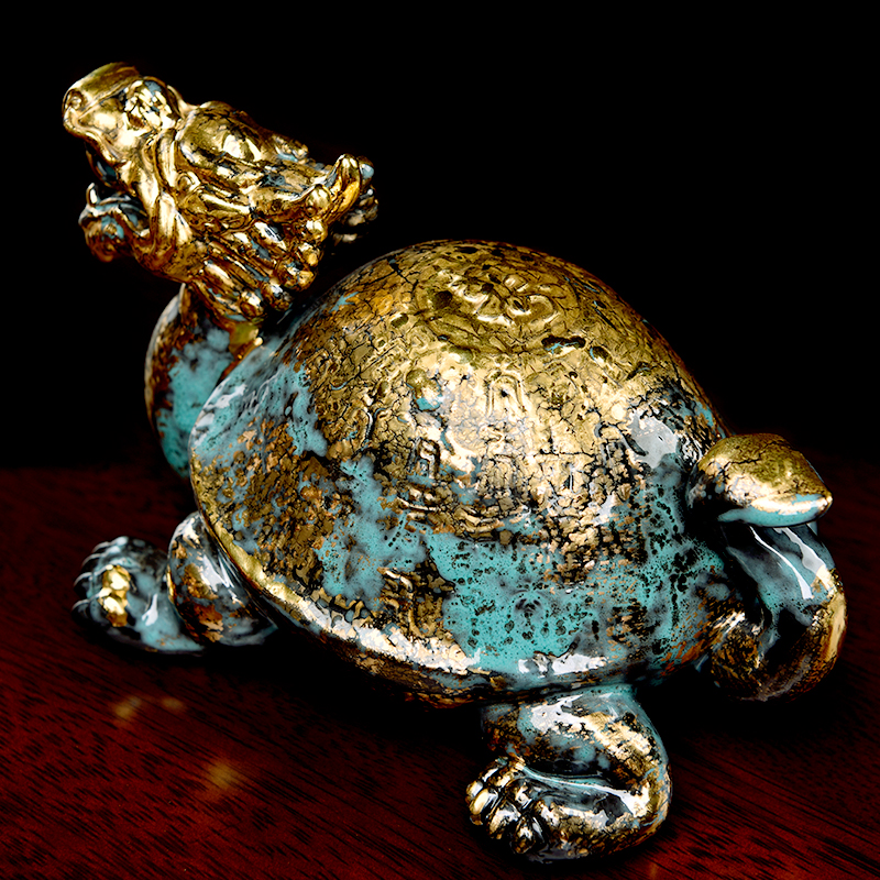 Yutang dai ceramic bronze color god beast straining three fine toad dragon turtle rock arowana fish craft ornaments furnishing articles