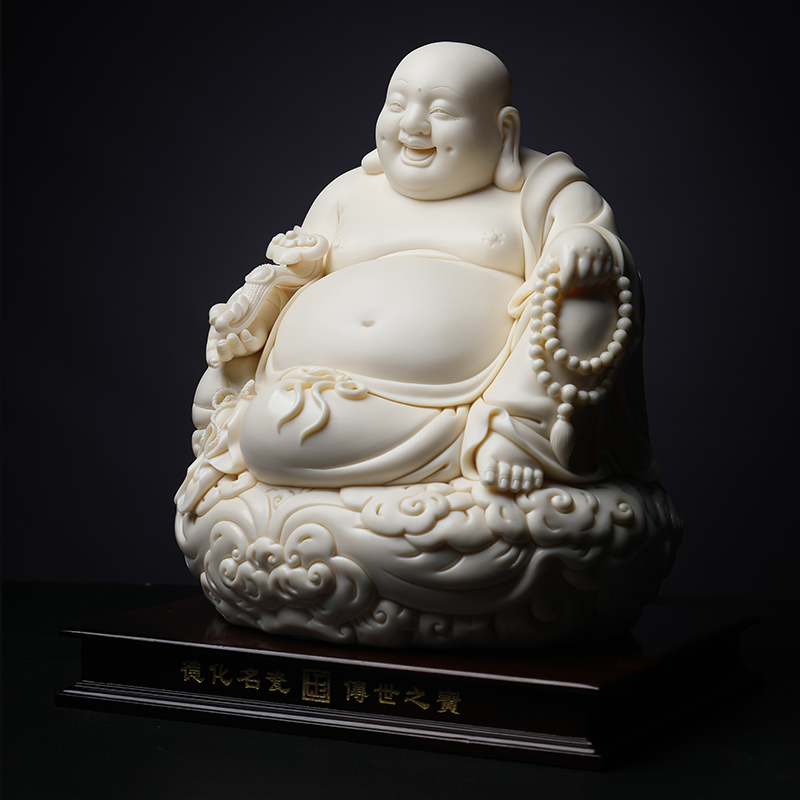 Yutang dai Lin Jiansheng porcelain carving master hand sign ceramic maitreya Buddha furnishing articles xiangyun/D03-117