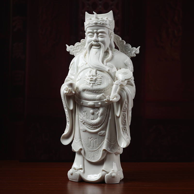 Yutang dai wealth dehua white porcelain Buddha housewarming shop furnishing articles vertical mammon like standing like opening