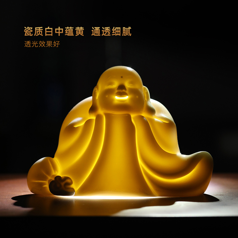 Yutang dai dehua ceramic collection smiling Buddha maitreya white porcelain arts and crafts master works manually signed/D38-104