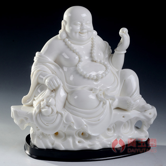 Yutang dai Lin Luyang master porcelain white marble its art porcelain bead maitreya furnishing articles 10 inches by rock