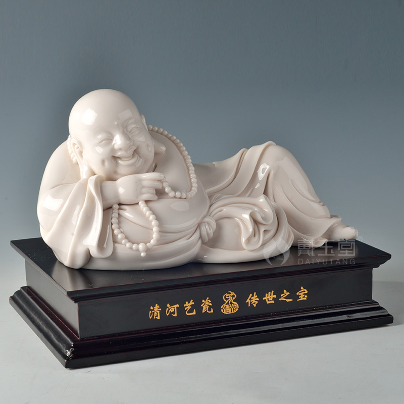 Yutang dai dehua white porcelain master Su Youde master of its art/4 inch lie maitreya D29-19