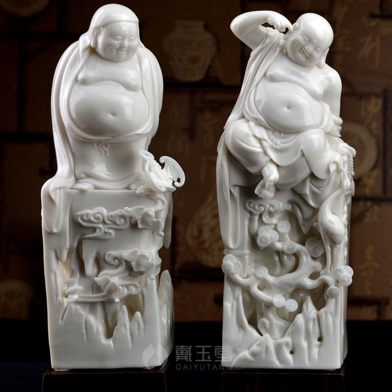 Yutang dai dehua white porcelain master Lin Jiansheng its handicraft furnishing articles/fu lu shou xi D03-188