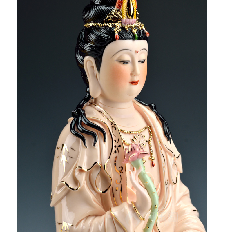 Dehua ceramic production 5 fold 】 【 bodhisattva figure of Buddha temple furnishing articles/gold full lotus trend to 14 inches