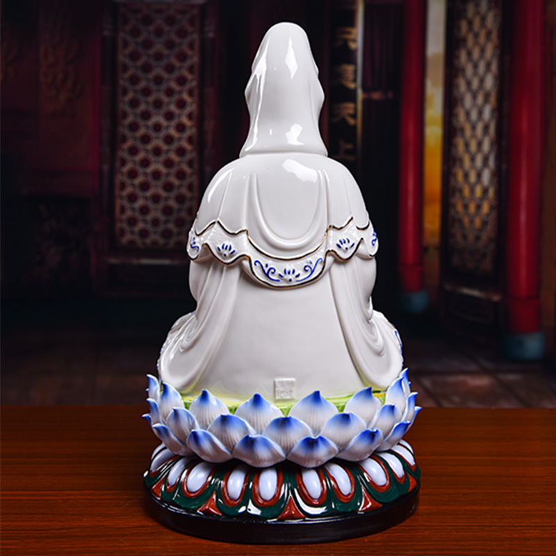 Yutang dai dehua ceramic Buddha avalokiteshvara blue and white color lotus buddhist temple consecrate guanyin furnishing articles at home