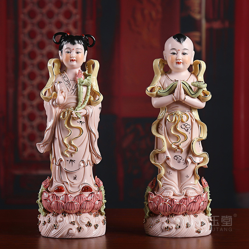 Yutang dai ceramic Jennifer, a pair of dragon female doll, good fortune the lad guanyin bodhisattva figure of Buddha enshrined furnishing articles