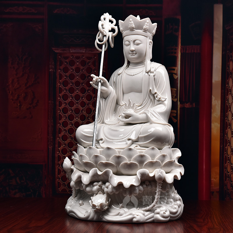 Yutang dai ceramics occupy the earth treasure bodhisattva figure of Buddha enshrined furnishing articles 22 inches three lotus heart lotus cave