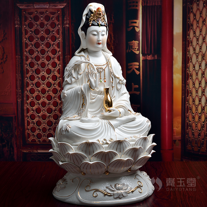 Buddha ceramic handicraft production 5 fold 】 【 consecrate guanyin bodhisattva/14 inch gold lotus goddess of mercy