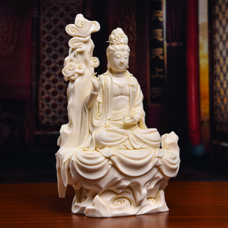 Yutang dai provincial Lin Jiansheng master manually signed version porcelain carving of Buddha penjing jade huang sat rock guanyin/D03-109