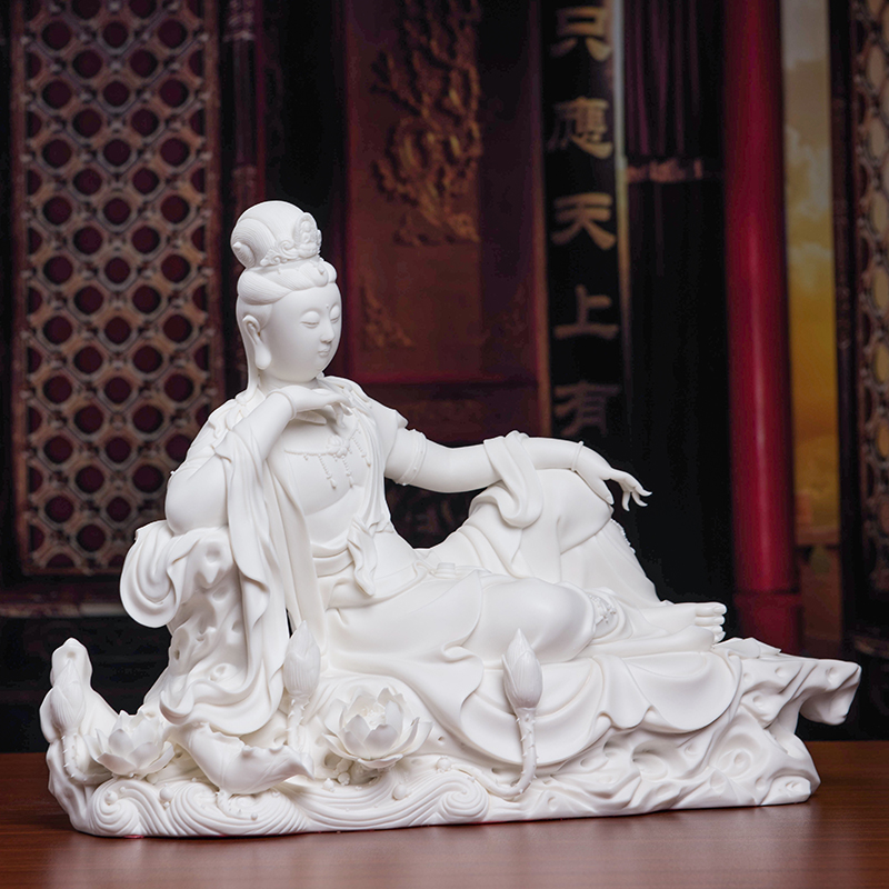 Yutang dai dehua ceramic Buddha master Liu Mingzhi works home furnishing articles lie lotus guanyin/D19-17 a