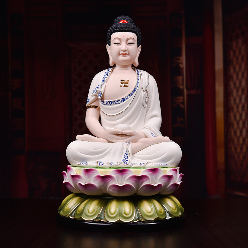 Yutang dai ceramic blue color western three holy spirit like the lotus statute of Buddha to occupy the home furnishing articles