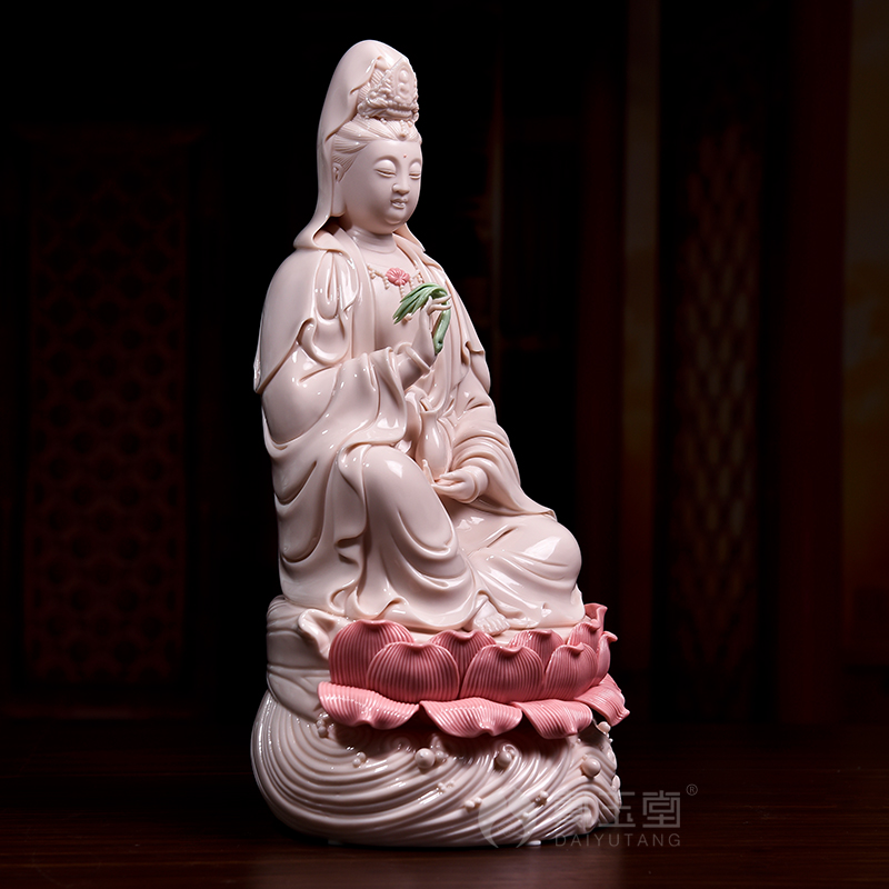 Yutang dai ceramic lotus to worship goddess of mercy guanyin bodhisattva figure of Buddha red willow jade guanyin/D20-107