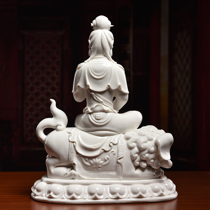 Yutang dai dehua porcelain carving of Buddha Lin Jiansheng master hua yan three st 14 inches/manjusri bodhisattva samantabhadra bodhisattva