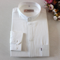 Spring and autumn cotton old coarse cloth stand neck shirt mens long sleeve solid color Tide mens shirt New