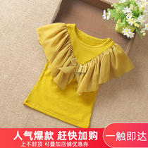 Summer style childrens clothing Han version girl short sleeve T-shirt child female baby pure cotton half sleeve beating undershirt butterfly knot blouse