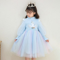 Girls' dress Autumn Winter Aisha Princess skirt 2022 New foreign gas children's velvet sweater dress