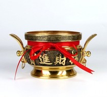 Pure copper Zhaocai Jinbao incense burner for Buddha Hall household Sandwood thread incense burner double earrings Golden Jade full incense burner