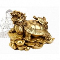 Pure copper mother and son dragon turtle Feng Shui ornaments Home office turtle town house Lucky treasure to ward off evil spirits and prevent villains Longevity turtle
