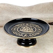 Taiwan for the Buddha for the God of wealth fruit tribute plate Fruit plate Buddha Hall household baked black lucky Lucky word pure copper fruit plate tray