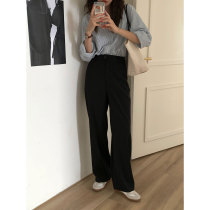 Mingming Bean Slim High-waisted Straight Pants Womens Black Joker Korean Loose Ply Slender Wide Leg Pants 2021 Autumn