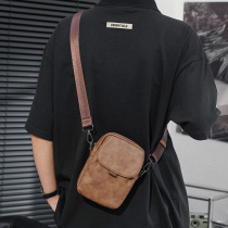 Simple leather tide brand mobile phone bag street fashion mens bag small bag diagonal small bag all-match new couple shoulder bag