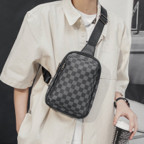 2023 new mens bag fashion small bag simple plaid leather chest bag personality street diagonal bag back backpack trend