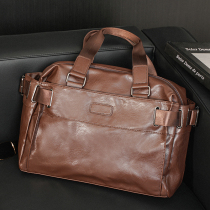 Light business mens horizontal handbag file computer bag casual business trip briefcase leather trendy mens shoulder bag