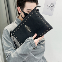 2021 Tide Man Street Leather Bag New Rivet Head Wrist Bag Casual Mens Paper Shoulder Bag