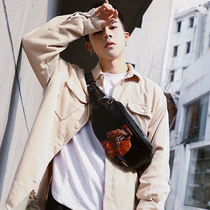 Personality fashion Mens bag Korean new small bag trend color leather Street chest bag shoulder bag shoulder bag 2021