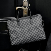 Light business mens briefcase document handbag casual business trip shoulder bag computer diagonal bag lattice leather bag