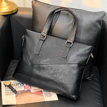 Light Business Mens Horizontal Briefcase Fashion Leather Handbag Casual Texture Computer Bag One Shoulder Messenger Bag