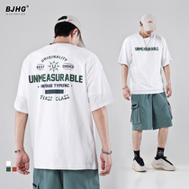 Summer Gangfeng letter print green short sleeve T-shirt mens Tide brand loose Joker Harajuku style casual half-sleeve shirt