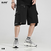 Summer functional tooling casual shorts national tide brand men's loose solid color high street personality skateboard Harlan five-point pants