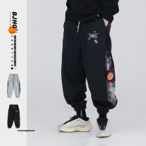 BJHG homemade autumn side planet printed zipper pants mens trend loose Korean casual trousers Special