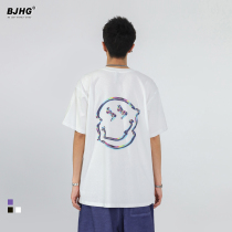 Summer new colorful gradient little devil grimace print round neck short-sleeved T-shirt mens fashion brand loose half-sleeve T-shirt