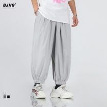 Summer thin solid color casual drawstring leg radish pants mens national tide Japanese wild loose sports Harun nine-point pants