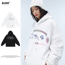 Winter Cartoon Planet Gradient print hooded plus velvet sweater men and women Street Tide brand casual Joker coat