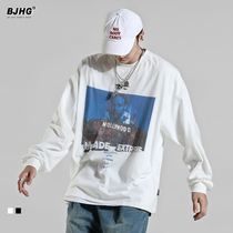 Spring Hollywood printed sweater men's tide brand European and American street hip hop loose long sleeve Joker round neck pullover top